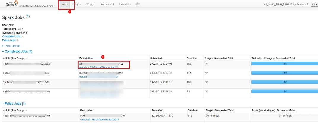 在“Spark UI”頁面,在上方菜單欄選擇“Jobs”png